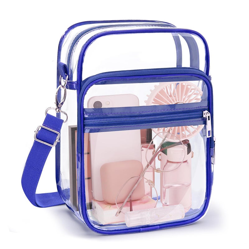 Blvornl Clear Crossbody Bag with Adjustable Shoulder Strap, Stadium Approved PVC Clear Purse Bag with Front Pocket, Clear Messenger Bag for Women and Men for Concerts Sports Events (Blue-L) - Image 1